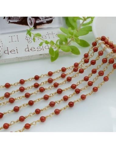 Catena rosario pietra dure corallo di bambù liscio 4 mm filo oro in ottone 50 cm GDO