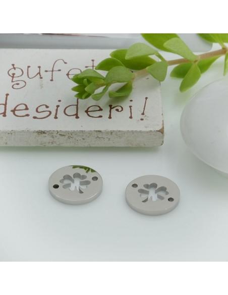 Ciondolo connettore quadrifoglio vuoto in acciaio 12 mm 1pz colori vari Gioie d'Oriente