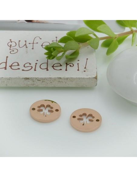 Ciondolo connettore quadrifoglio vuoto in acciaio 12 mm 1pz colori vari Gioie d'Oriente