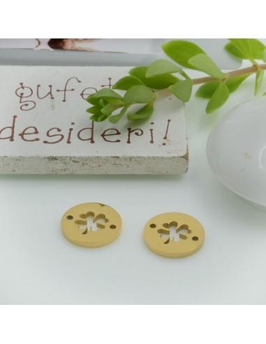 Ciondolo connettore quadrifoglio vuoto in acciaio 12 mm 1pz colori vari Gioie d'Oriente