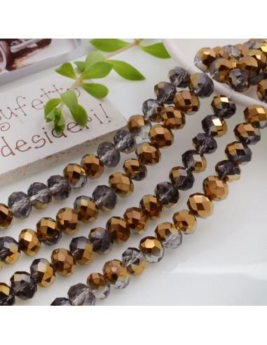 Filo di Mezzi Cristalli cinesi Rame e Fumé rondelle cipollotti 6x8mm sfaccettati briolette 65-70pz GDO | Gioie d'Oriente