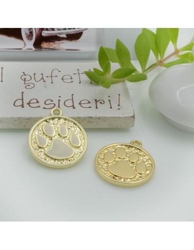 Ciondolo medaglia con zampa in ottone oro 19 mm 1pz Gioie d'Oriente
