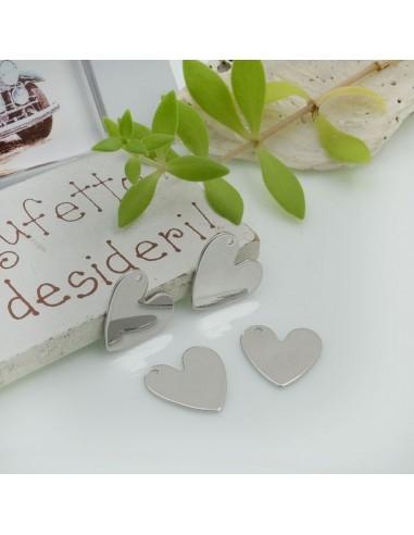 Ciondoli cuore in ottone argento rodio 12 mm 2pz Gioie d'Oriente