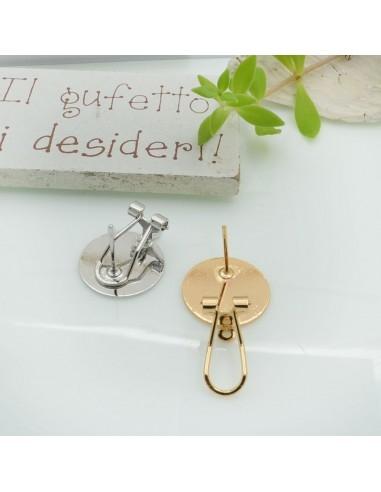 Base orecchini con perno e clip con piastra da incollo in ottone 15x18mm|GDO