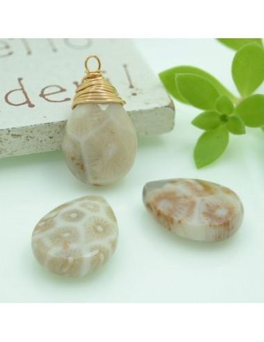 Pietra dura goccia sfaccettata fossile foro alto 10x14mm o 14x16mm 1pz | GDO