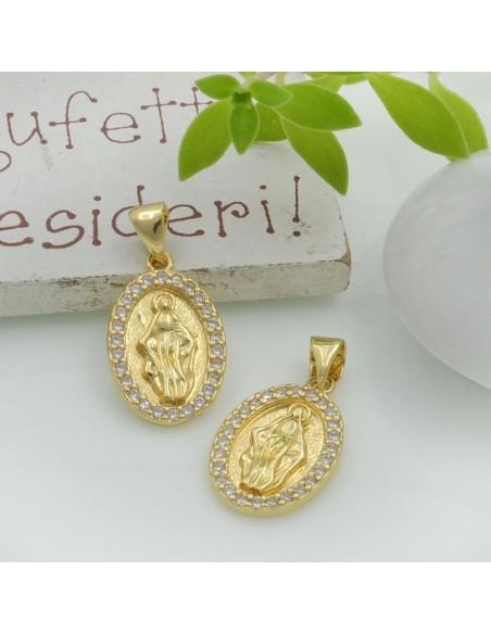 Ciondolo madonnina oro in ottone con zirconi 18x11mm 1pz Gioie d'Oriente