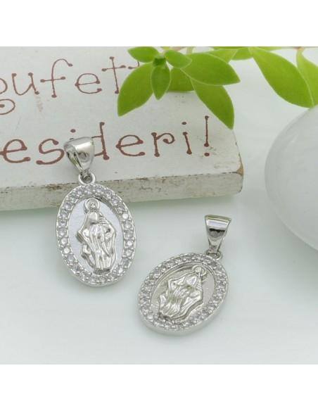Ciondolo madonnina argento rodio in ottone con zirconi 18x11mm 1pz Gioie d'Oriente