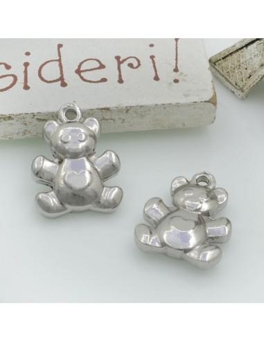 Ciondolo orsetto in acciaio argento 15x11mm 1 pz|GDO