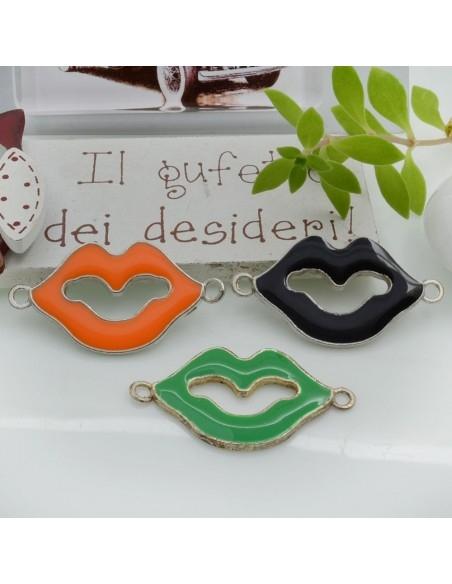 Connettore smaltato bocca base argento 19 x 36 mm 1pz Gioie d'Oriente