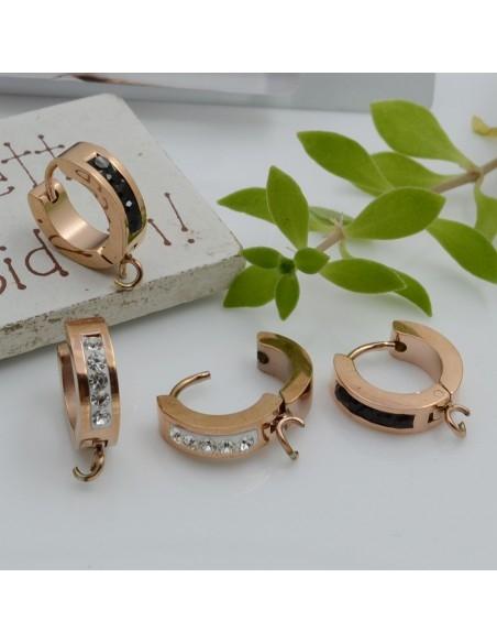 Base orecchini tondi chiusi in Acciaio oro rosa con Strass 14mm 1 paio | GDO