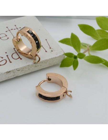 Base orecchini tondi chiusi in Acciaio oro rosa con Strass neri 14mm 1 paio | GDO