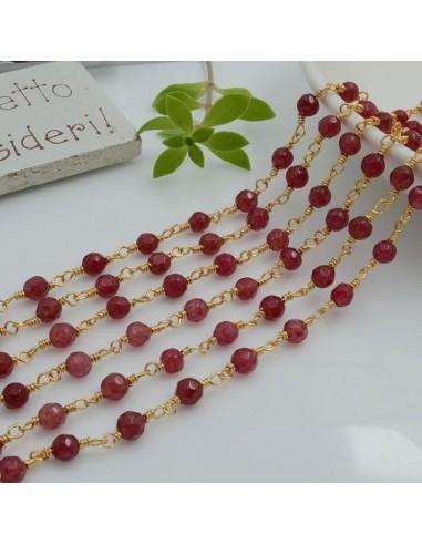 Catena rosario con agata bordeaux sfaccettata 4mm e filo dorato in ottone 50cm | GDO