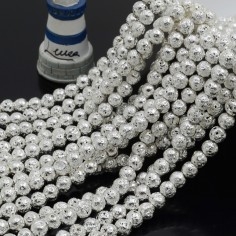 Pietra lavica naturale tonda placcato argento, perlina per bigiotteria 4mm 6mm 8mm GDO