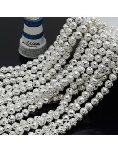 Pietra lavica naturale tonda placcato argento, perlina per bigiotteria 4mm 6mm 8mm GDO