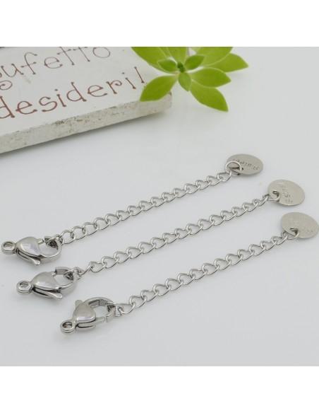 Chiusura moschettone in acciaio 7.5 x 11 mm con catenina prolunga 5 cm 1pz Gioie d'Oriente