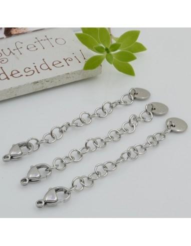 Chiusura moschettone in acciaio 7.5 x 11 mm con catenina prolunga 5 cm 1pz Gioie d'Oriente
