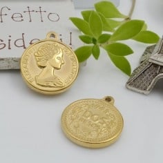 Ciondolo medaglia Elisabetta II acciaio inox 22x19 mm 1pz Gioie d'Oriente 2
