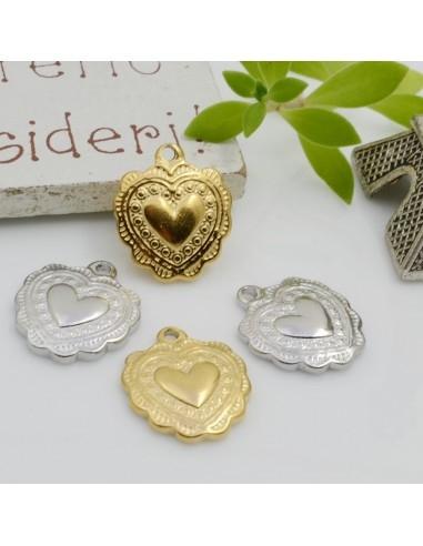 Ciondolo a forma di Cuore sacro in acciaio inossidabile 16x14mm 1pz | GDO