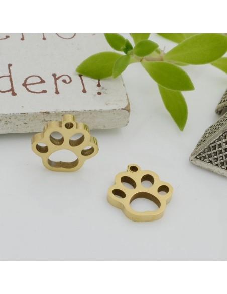Ciondolo impronta zampa vuota in acciaio oro 10x11 mm 1pz Gioie d'Oriente