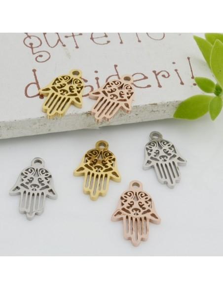 Ciondolo Mano di Fatima in acciaio inossidabile 9.5x15 mm 1pz colori vari Gioie d'Oriente
