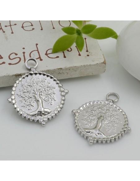 Ciondolo medaglia albero della vita in acciaio rodio 23 x 19 mm Gioie d'Oriente