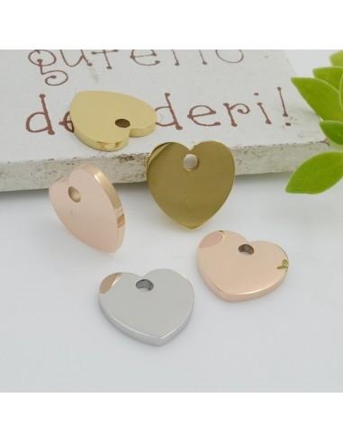 Ciondolo cuore foro largo in acciaio inossidabile 11mm 1pz Gioie d'Oriente