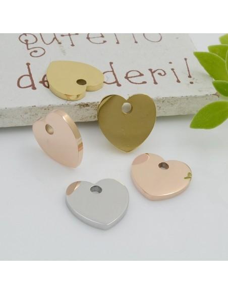 Ciondolo cuore foro largo in acciaio inossidabile 11mm 1pz Gioie d'Oriente