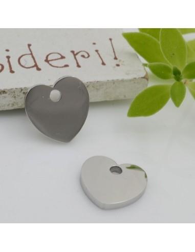 Ciondolo cuore foro largo in acciaio inossidabile rodio 11mm Gioie d'Oriente