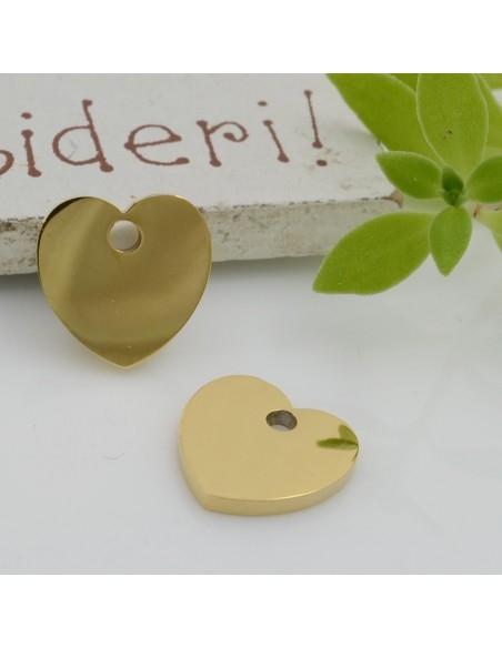 Ciondolo cuore foro largo in acciaio inossidabile oro 11mm Gioie d'Oriente