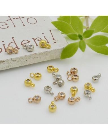 chiusura regolabile a pallina 3mm con silicone foro 0,5mm porta ciondoli anellini 2mm in ottone 6pz GDO