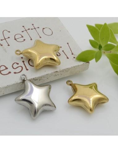 Ciondolo a forma di stella mezza bombata in acciaio 17x15mm - GDO