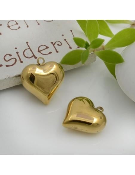 Ciondolo cuore mezzo bombato in acciaio inossidabile 15x14mm 1pz Gioie d'Oriente