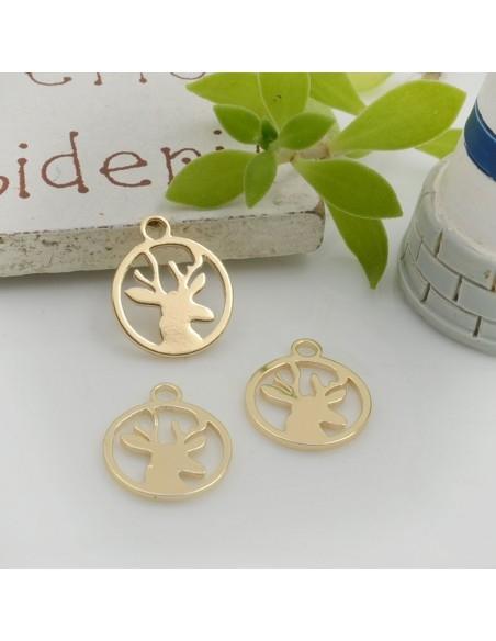 Ciondoli medaglia con renna in ottone 12x10mm 2pz Gioie d'Oriente