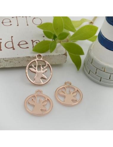Ciondoli medaglia con renna in ottone 12x10mm 2pz Gioie d'Oriente