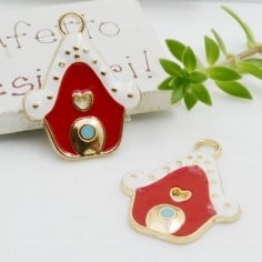 Ciondolo casetta natalizia smaltata 20x26mm 1pz Gioie d'Oriente