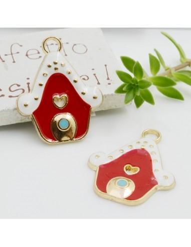 Ciondolo casetta natalizia smaltata 20x26mm 1pz Gioie d'Oriente