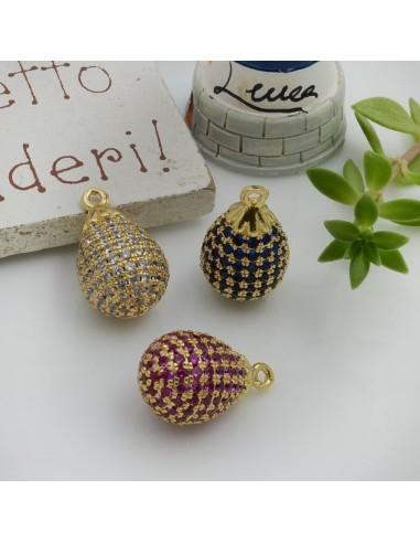 Ciondolo goccia con zirconi 16x10mm in ottone 1pz - GDO