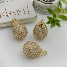 Ciondolo goccia in ottone oro con zirconi fucsia 16x10mm 1pz Gioie d'Oriente 2