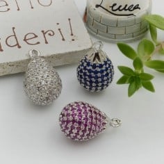 Ciondolo goccia in ottone argento con zirconi 16x10mm 1pz colori vari Gioie d'Oriente