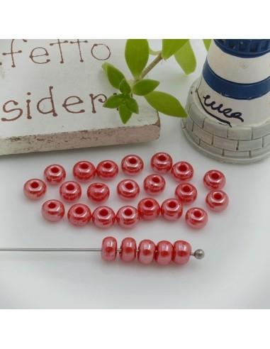Perline di vetro a rondella molto luminose con foro largo colore rosso chiaro 3x4mm 70pz | GDO