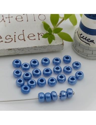 Perline di vetro a rondella molto luminose con foro largo colore azzurro scuro 3x4mm 70pz | GDO