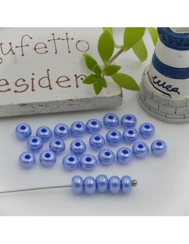 Perline di vetro a rondella molto luminose con foro largo colore cielo scuro 3x4mm 70pz | GDO