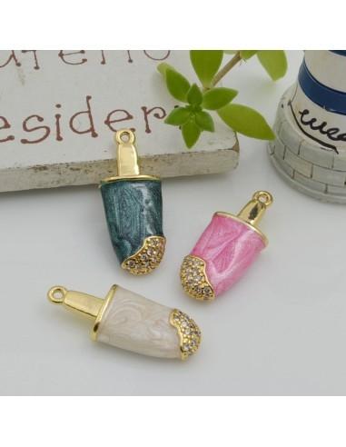 Ciondolo gelato smaltato in ottone oro con zirconi 20x8mm 1pz Gioie d'Oriente