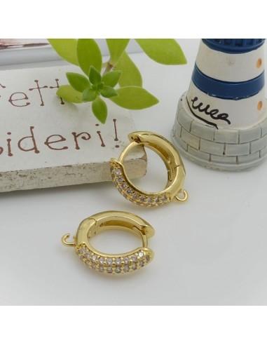 Cerchietti tondi in ottone con pavé di zirconi 15mm 1 paio colore oro | GDO
