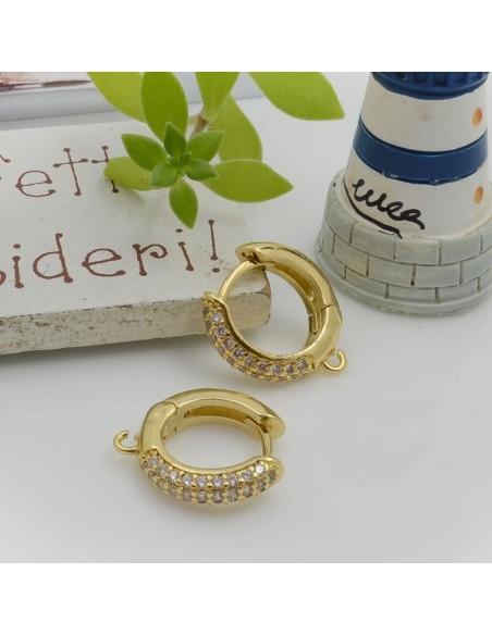 Cerchietti tondi in ottone con pavé di zirconi 15mm 1 paio colore oro | GDO