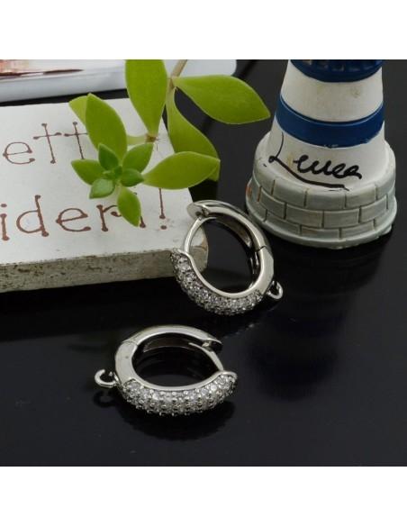 Cerchietti tondi in ottone con pavé di zirconi 15mm 1 paio colore argento rodiato | GDO