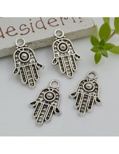 Ciondolo mano di Fatima in metallo argento rodiato 20x13mm 10pz - GDO