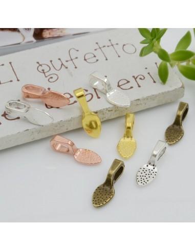 Ganci per pendenti, metallo misto, base da incollare 15x5mm, confezione 8 pezzi, marchio Gioie d'Oriente