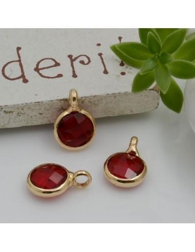 Ciondoli cristallo colore rosso con bordo dorato in ottone 9.5x6.5mm 2pz - GDO