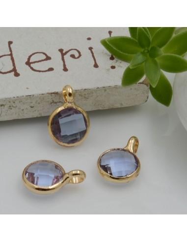 Ciondoli cristallo colore lilla con bordo dorato in ottone 9.5x6.5mm 2pz - GDO